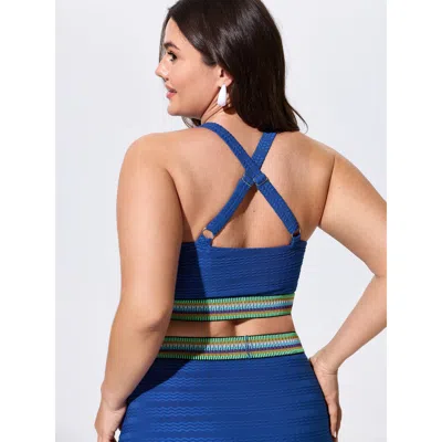 Bloomchic Textured Adjustable Drawstring Swim Top In Blue