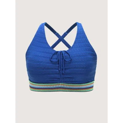 Bloomchic Textured Adjustable Drawstring Swim Top In Blue