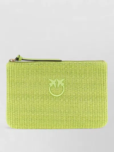 Pinko Rectangular Raffia Clutch Bag Woven Texture In Green