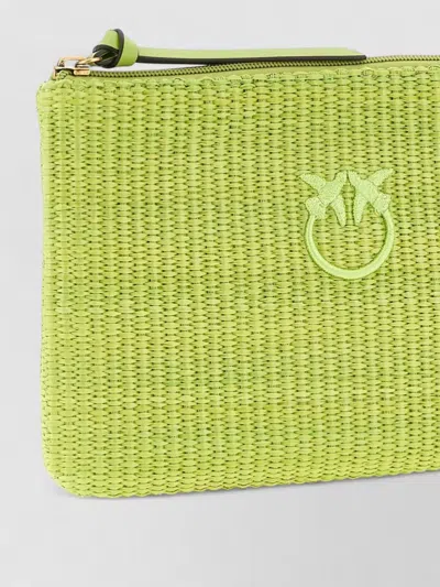 Pinko Rectangular Raffia Clutch Bag Woven Texture In Green
