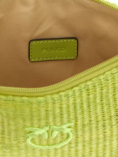 Pinko Rectangular Raffia Clutch Bag Woven Texture In Green