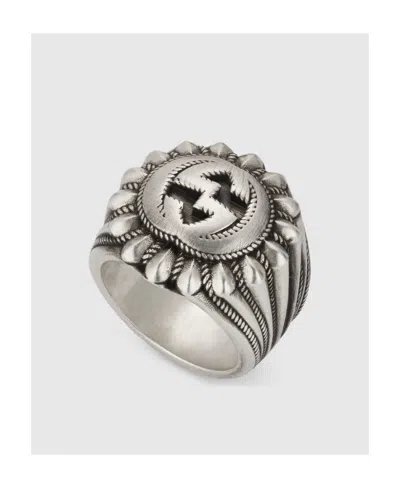 Gucci Interlocking G Engraved Ring In Black