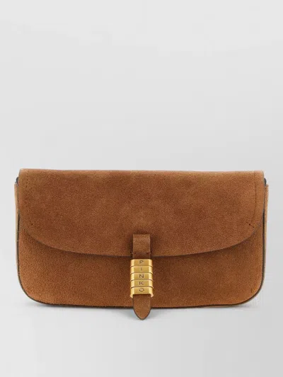 Pinko Saddle Medium Clutch Bag Adjustable Strap In Brown