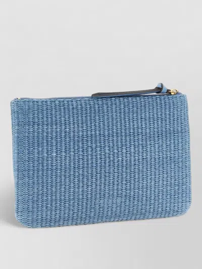 Pinko Mini Clutch Bag Raffia Rectangular Shape In Blue