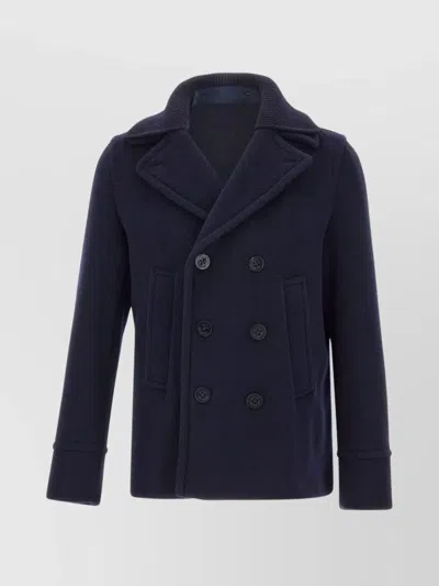 Paul & Shark Double-breasted Wool Peacoat With Structured Silhouette In Blue