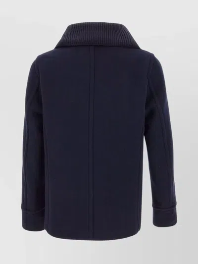 Paul & Shark Double-breasted Wool Peacoat With Structured Silhouette In Blue