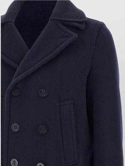 Paul & Shark Double-breasted Wool Peacoat With Structured Silhouette In Blue
