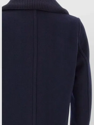Paul & Shark Double-breasted Wool Peacoat With Structured Silhouette In Blue