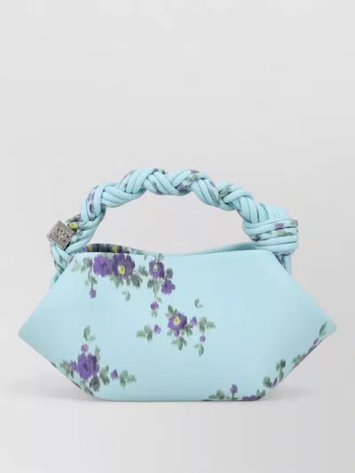 Ganni Mini Bag Structured Shape Floral Pattern Handle In Blue