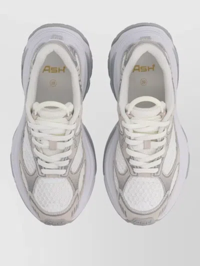Ash Mesh Panel Sneakers Rubber Sole Pull Tab In White
