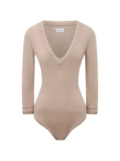 La Perla Braid-trimmed V-neck Bodysuit In Neutral