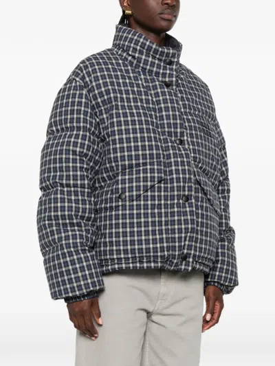 Miu Miu Check-pattern Reversible Jacket In Blue