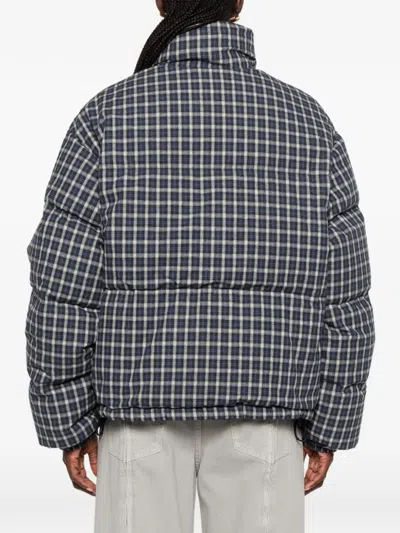 Miu Miu Check-pattern Reversible Jacket In Blue