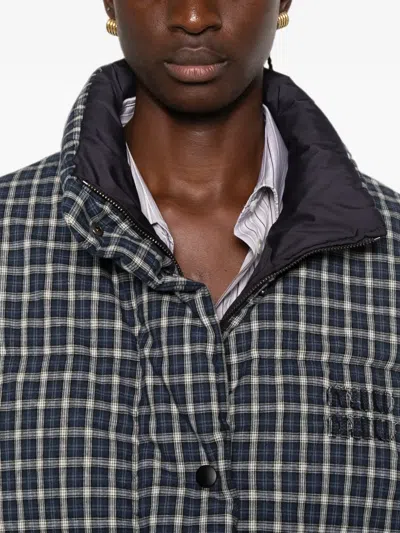 Miu Miu Check-pattern Reversible Jacket In Blue
