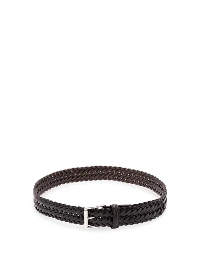 Anderson's Leather Woven Belt In Gray