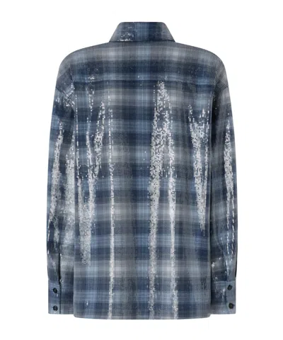 Pinko Overshirt With Check Pattern And Sequins In Blue