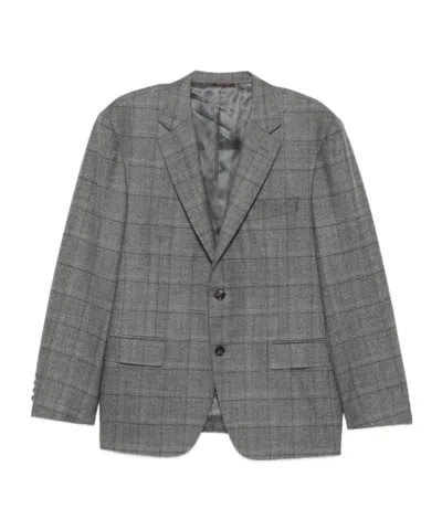 Canali Check-pattern Single-breasted Suit In Gray