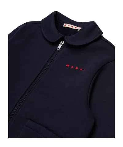 Marni Zip-up Sweatshirt With Logo In Blue