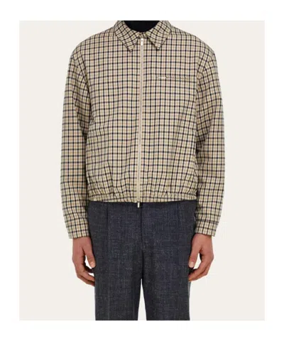 Ferragamo Check Bomber Jacket In Brown