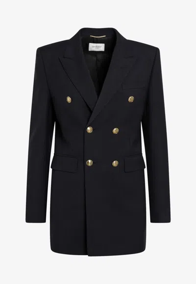 Saint Laurent Double-breasted Virgin Wool Gabardine Jacket In Navy In Blue