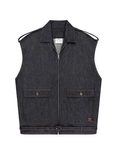 Courrèges Blue Solid Shirt Collar Jacket In Blue