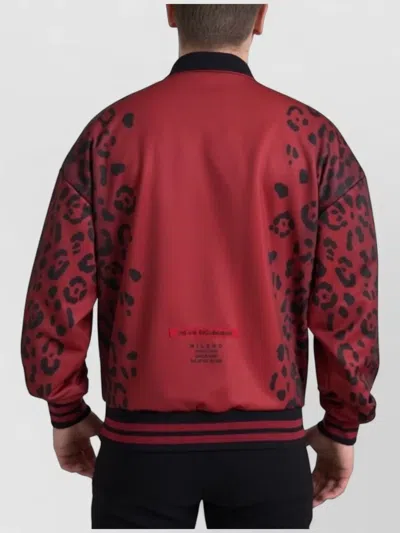 Dolce & Gabbana Leopard Pattern Polyester Bomber Full Zip In Black
