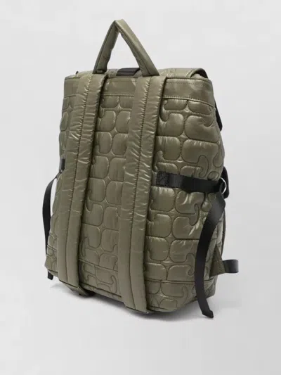 Ganni Nylon Backpack Quilt Pattern Top Handle In Green