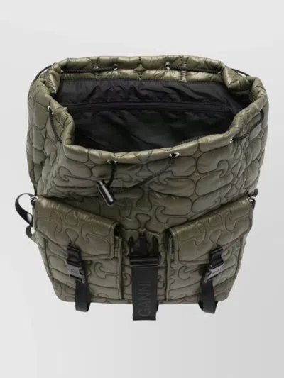Ganni Nylon Backpack Quilt Pattern Top Handle In Green