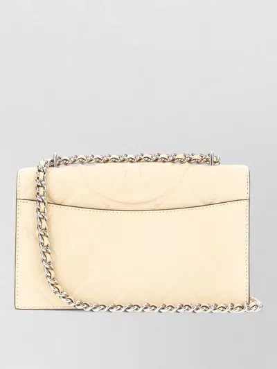 Tory Burch Fleming Leather Clutch Chain Strap In White