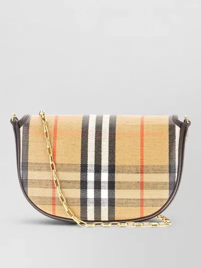 Burberry Shoulder Bag Checkered Pattern Chain Strap In Brown