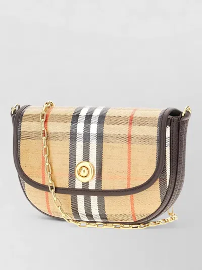 Burberry Shoulder Bag Checkered Pattern Chain Strap In Brown