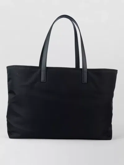 Prada Rectangular Tote Bag Top Handles Front Pocket In Black