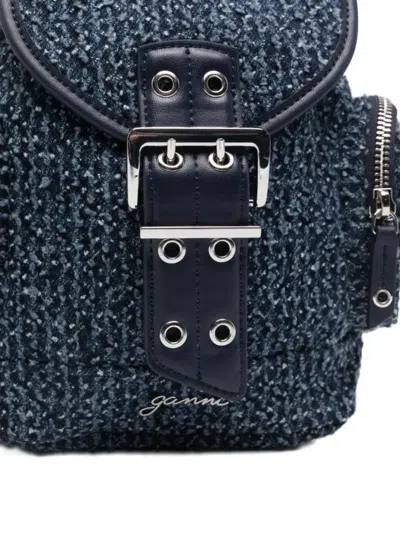 Ganni Small Denim Backpack Adjustable Straps Handle In Blue