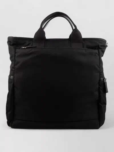 Prada Rectangular Tote Bag Top Handles Side Pockets In Black