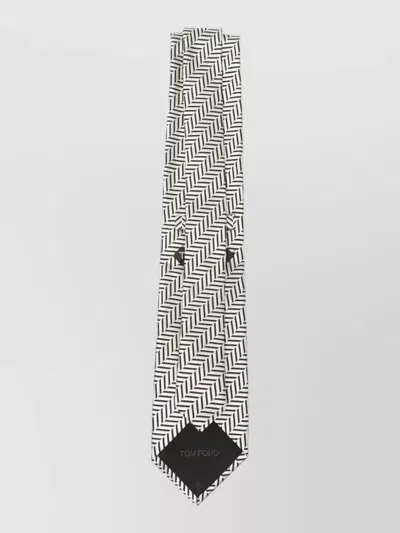 Tom Ford Silk Tie Herringbone Pattern Pointed Tip In Gray