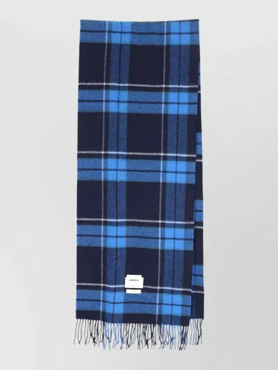 Ader Error Plaid Scarf Fringed Edges Soft Texture In Blue