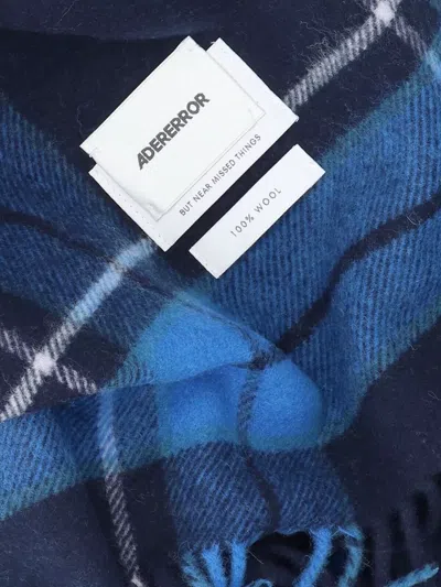 Ader Error Plaid Scarf Fringed Edges Soft Texture In Blue