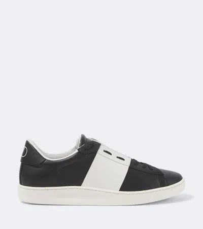 Valentino Garavani Open Leather Sneakers With Contrast Band And Stud Details Shoes In Black