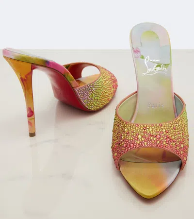 Christian Louboutin Miss Z 100 Crystal-embellished Satin Mules In Multi
