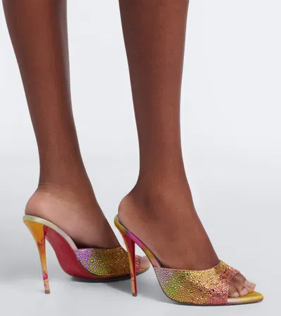 Christian Louboutin Miss Z 100 Crystal-embellished Satin Mules In Multi