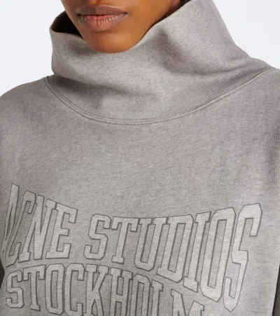 Acne Studios Brushed Cotton Fleece Funnel Neck Logo Sweatshirt With Balloon Hem In Gray