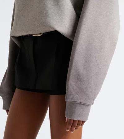 Acne Studios Brushed Cotton Fleece Funnel Neck Logo Sweatshirt With Balloon Hem In Gray