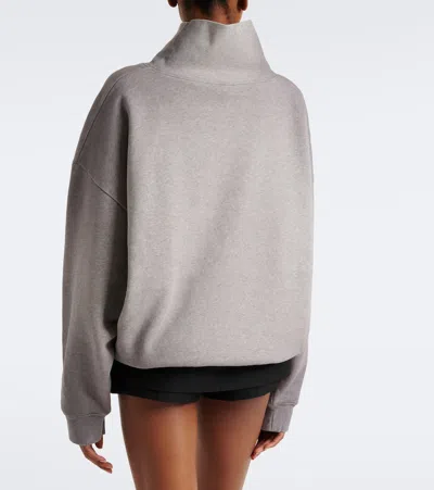 Acne Studios Brushed Cotton Fleece Funnel Neck Logo Sweatshirt With Balloon Hem In Gray