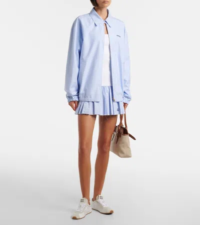 Miu Miu Gingham Cotton Collared Zip Jacket In Blue