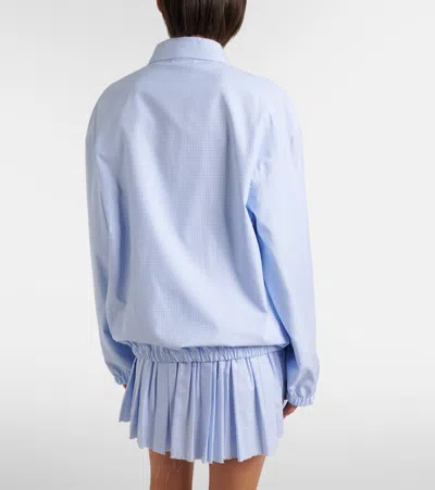 Miu Miu Gingham Cotton Collared Zip Jacket In Blue