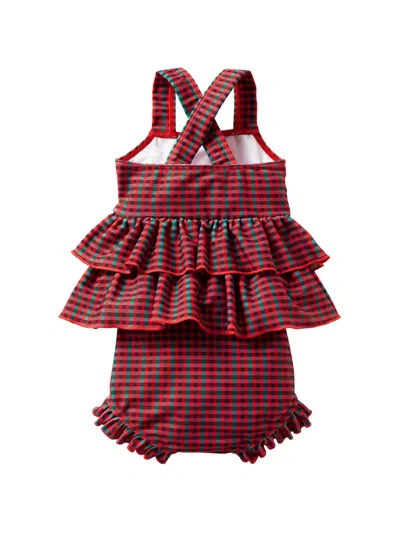 Familiar Gingham-check Ruffled Bikini In Red