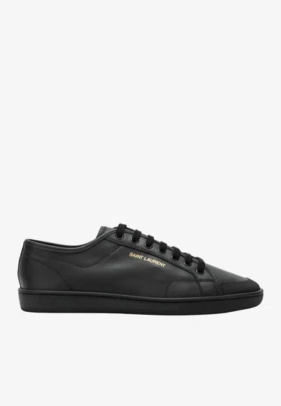 Saint Laurent Leather Sneakers With Almond Toe And Perforated Style In Black