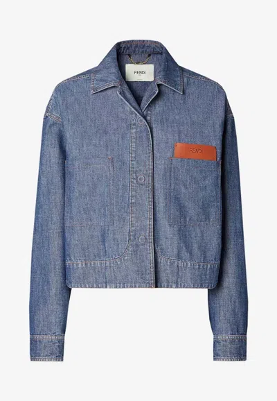 Fendi Logo-patch Patch-pocket Jacket In Blue