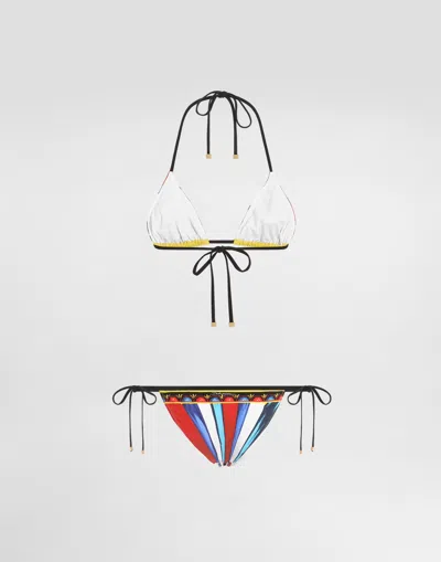 Dolce & Gabbana Carretto-print Triangle Bikini In Multi