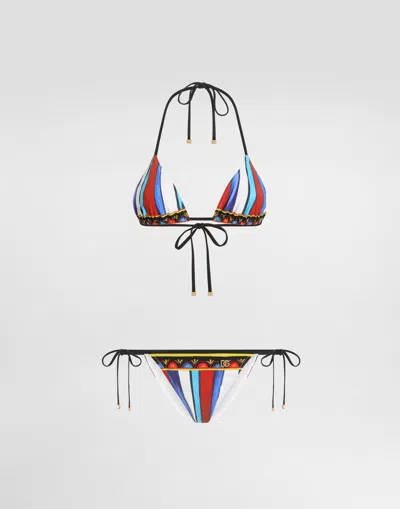 Dolce & Gabbana Carretto-print Triangle Bikini In Multi